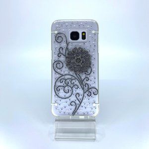 Galaxy S7 Edge polycarbonate case. Unique Handmade. Silver rhinestones